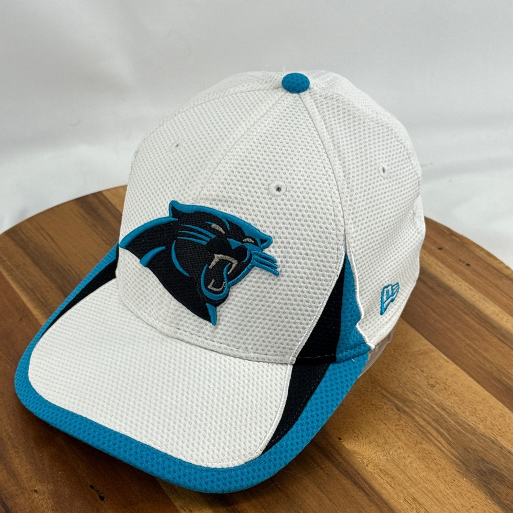 New Era Carolina Panthers Hat Mens Small-Medium White Mesh Stretch Fit 39THIRTY
